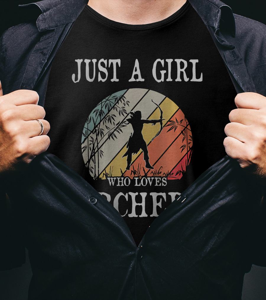 Just A Girl Who Loves Archery Vintage Silhouette Sunset Bow And Arrow T-Shirt