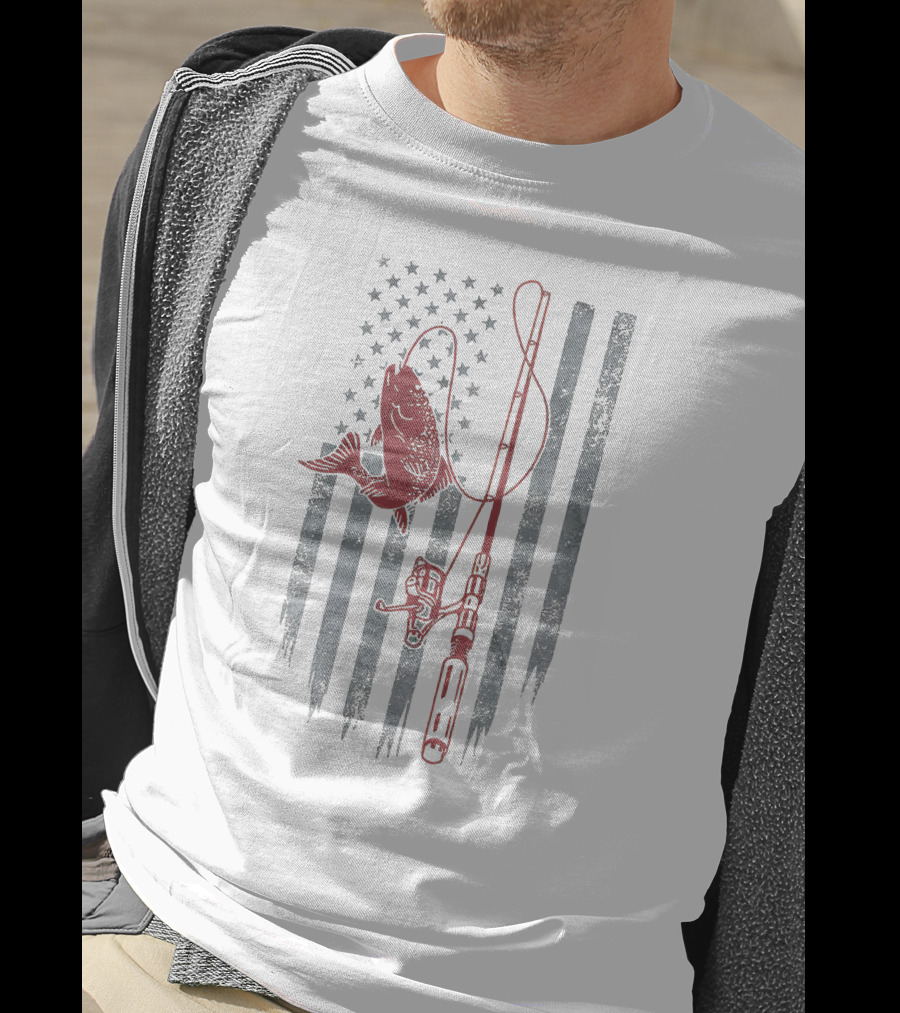 Camouflage American Flag Fishing Rod And Bass T-Shirt