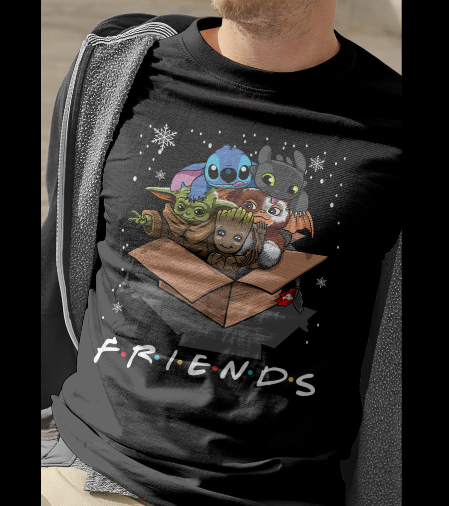 Friends Groot Yoda Stitch Baby Characters In Box T-Shirt