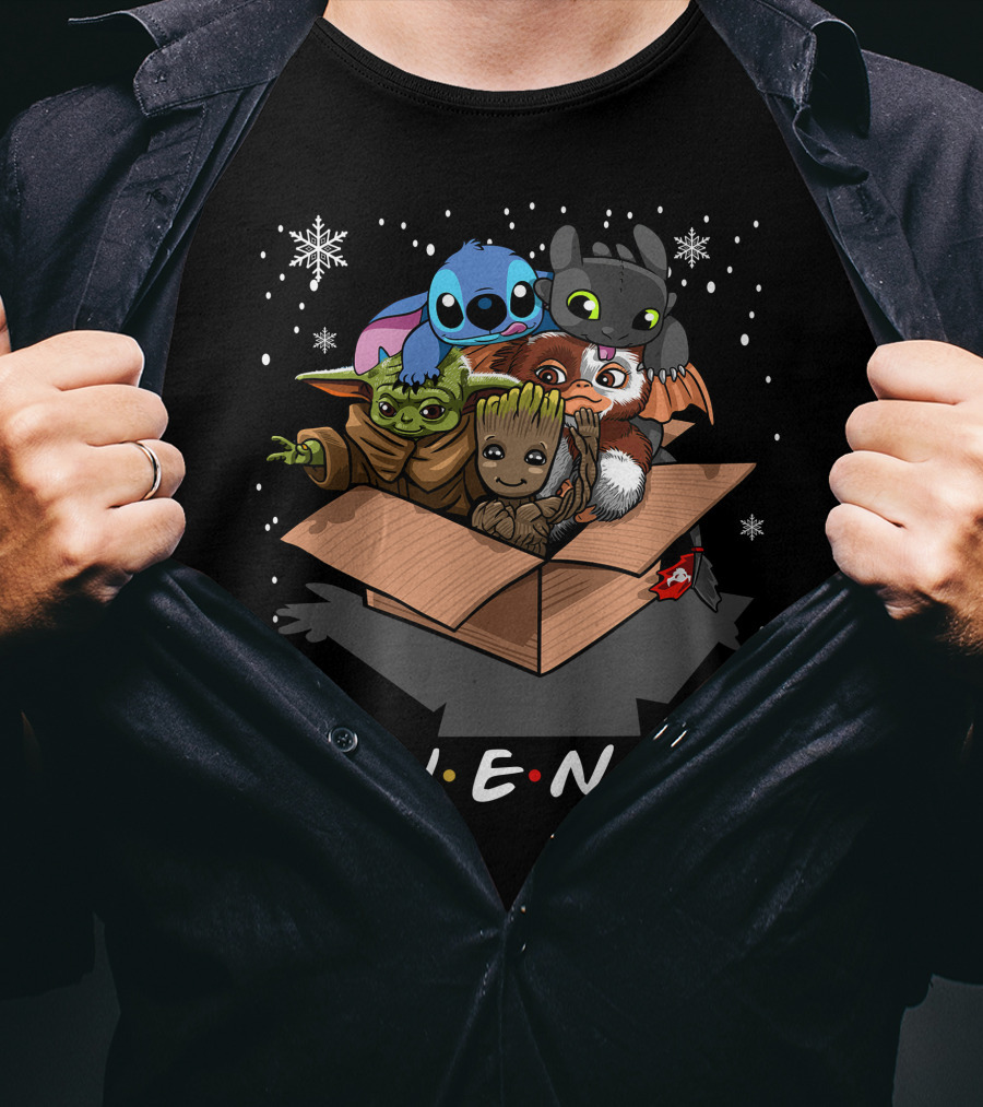 Friends Groot Yoda Stitch Baby Characters In Box T-Shirt