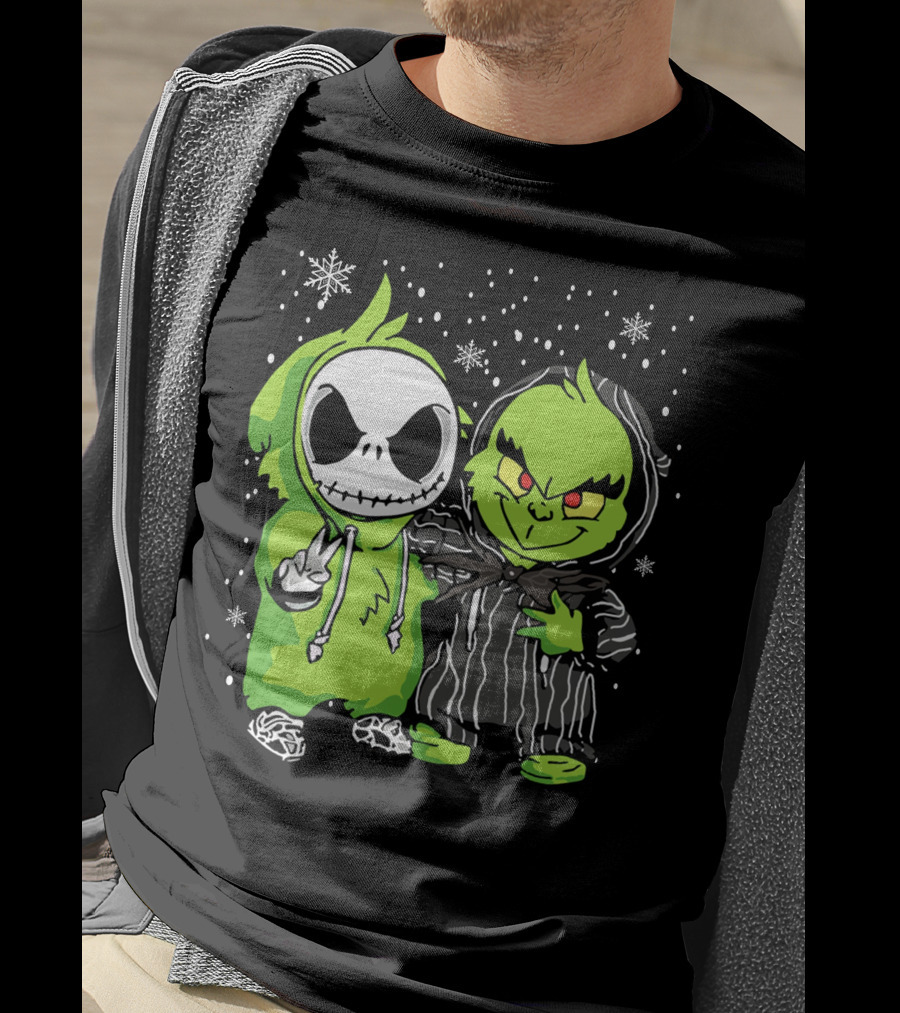 Grinch And Jack Skeleton Snowflake Hoodie Duo T-Shirt