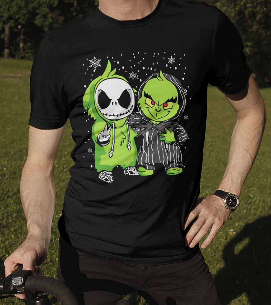 Grinch And Jack Skeleton Snowflake Hoodie Duo T-Shirt