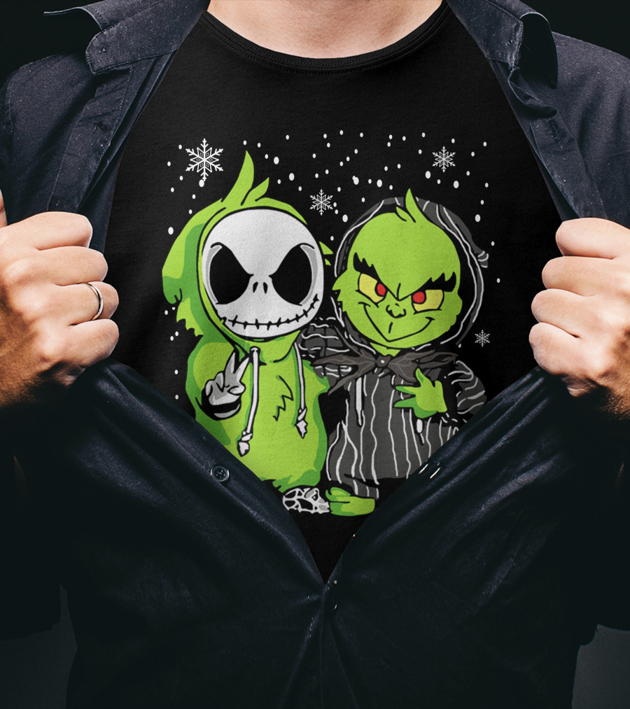 Grinch And Jack Skeleton Snowflake Hoodie Duo T-Shirt