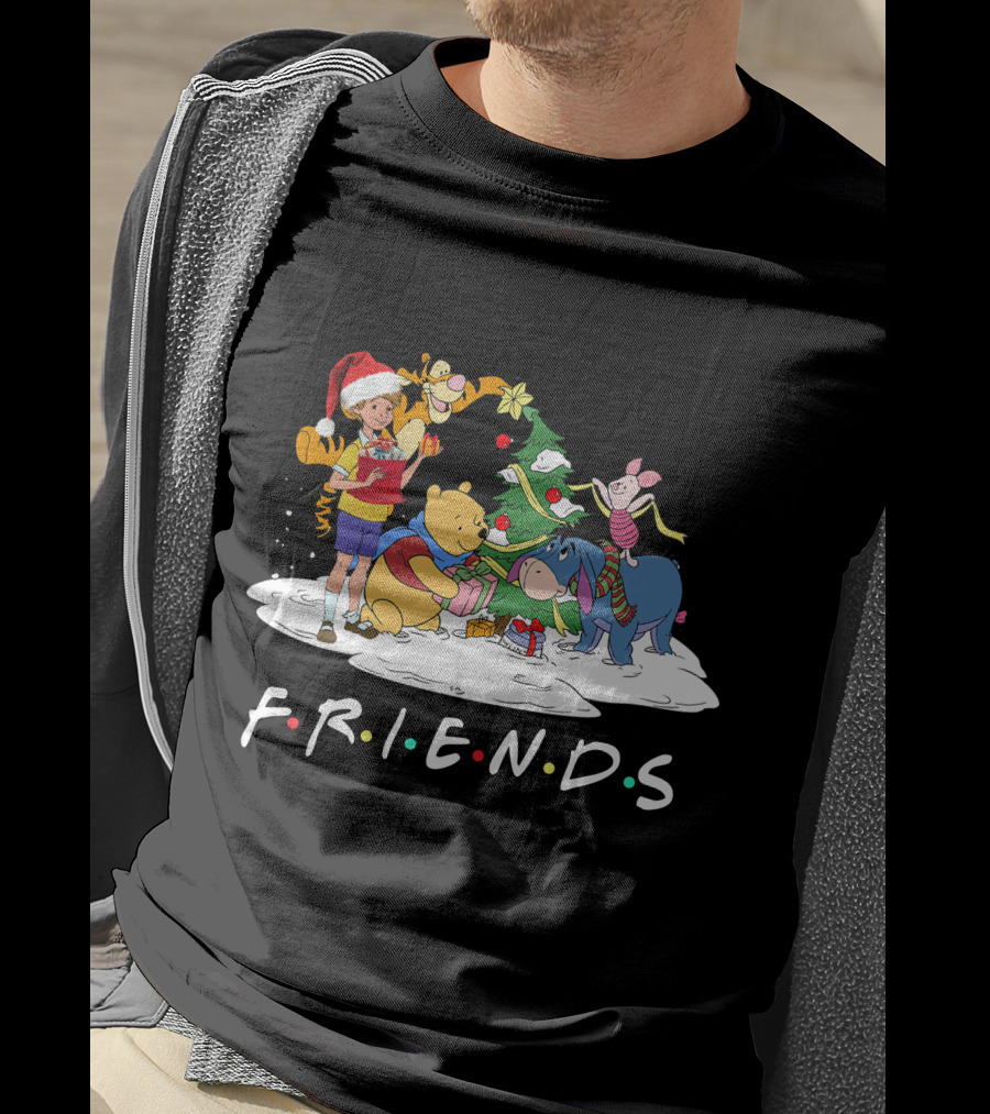 FRIENDS Pooh Tigger Eeyore Piglet Christmas Tree Santa Hat T-Shirt