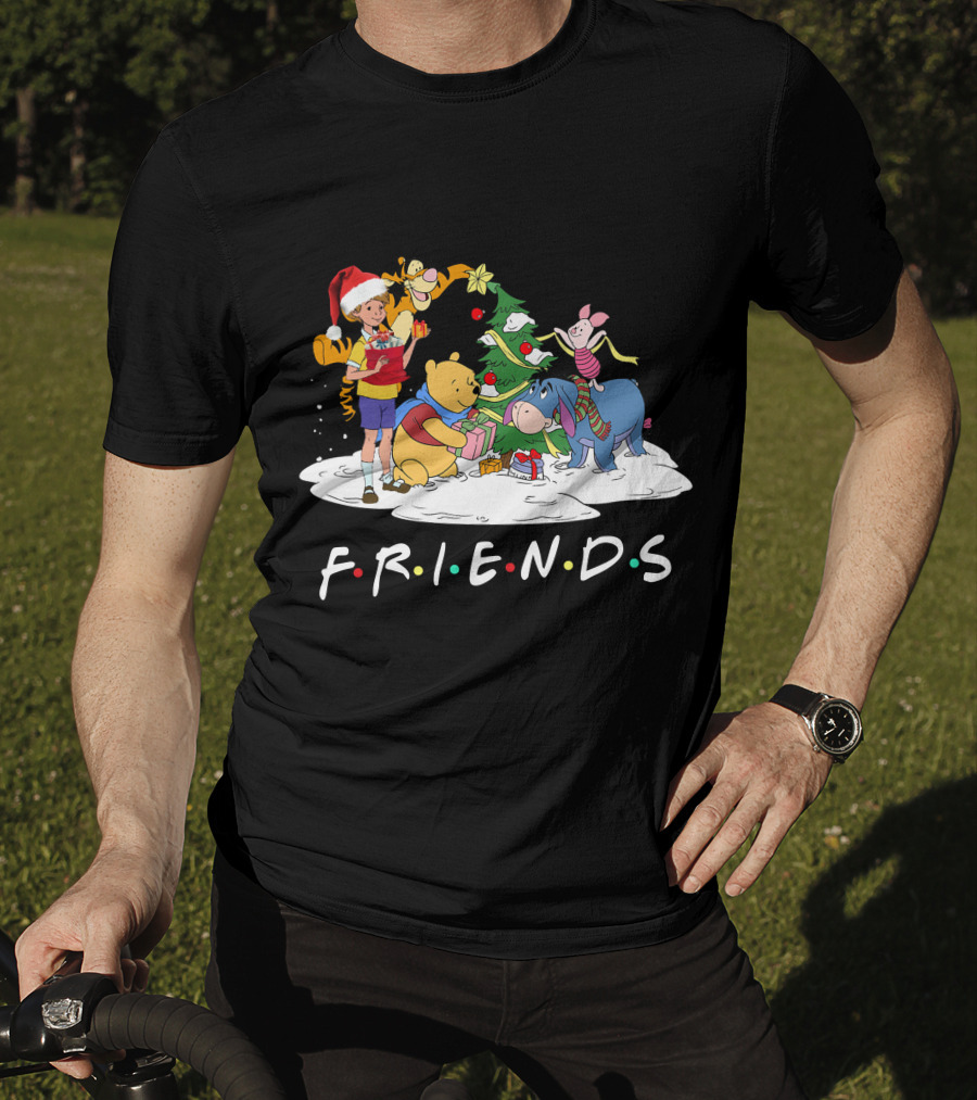 FRIENDS Pooh Tigger Eeyore Piglet Christmas Tree Santa Hat T-Shirt