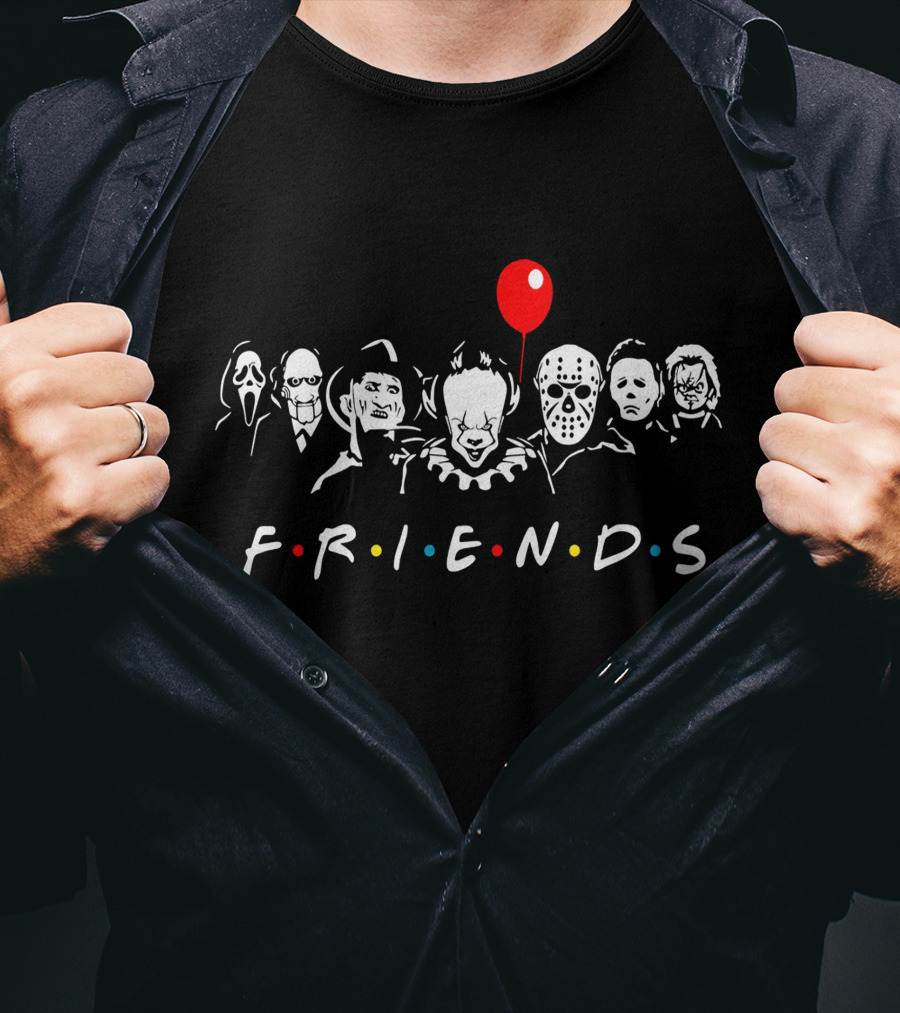 Horror Movie Friends Parody With Iconic Characters And Balloon T-Shirt