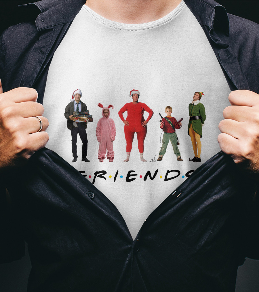 Friends Christmas Santa Bunny Pajamas Elf BB Gun T-Shirt