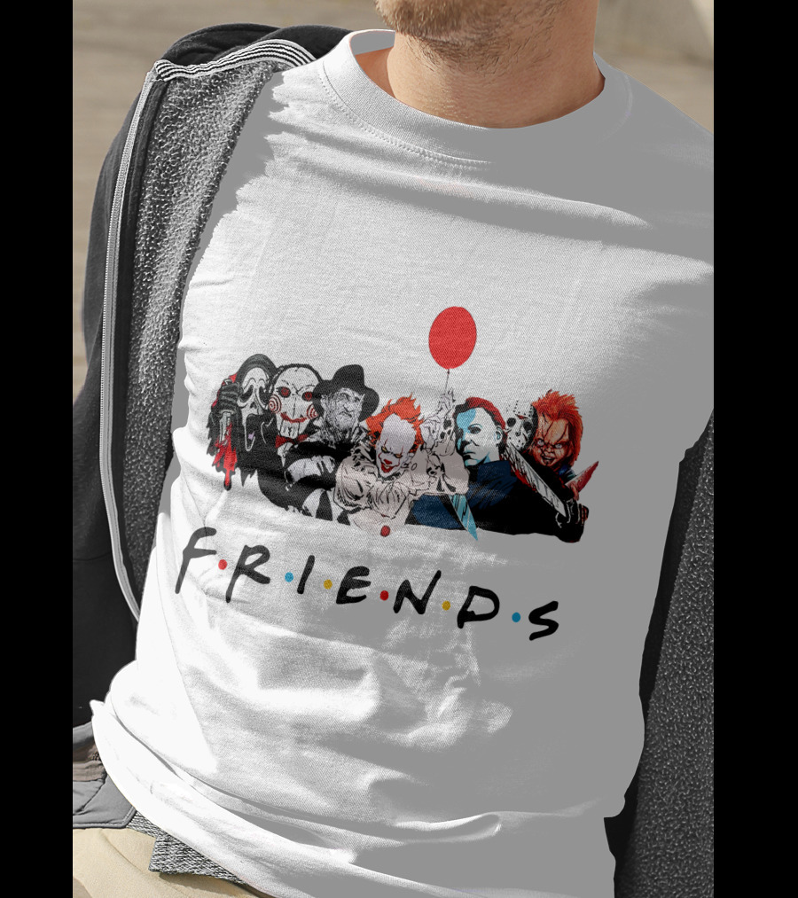 Friends Horror Movie Icons Parody Balloon Mask Knife T-Shirt