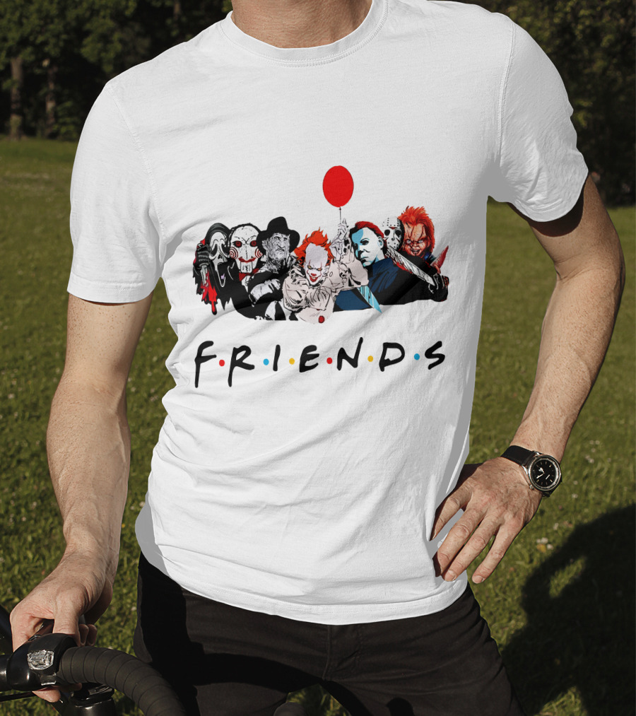 Friends Horror Movie Icons Parody Balloon Mask Knife T-Shirt