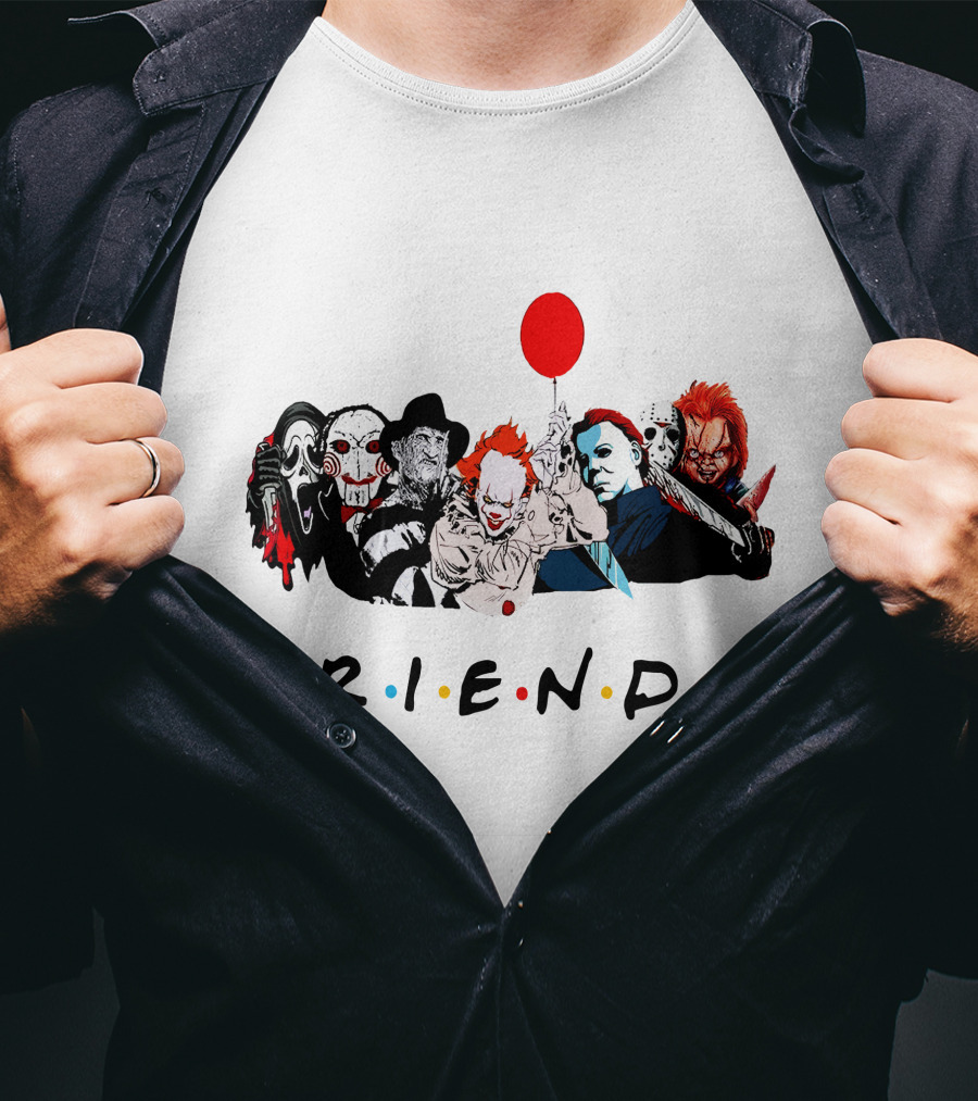 Friends Horror Movie Icons Parody Balloon Mask Knife T-Shirt