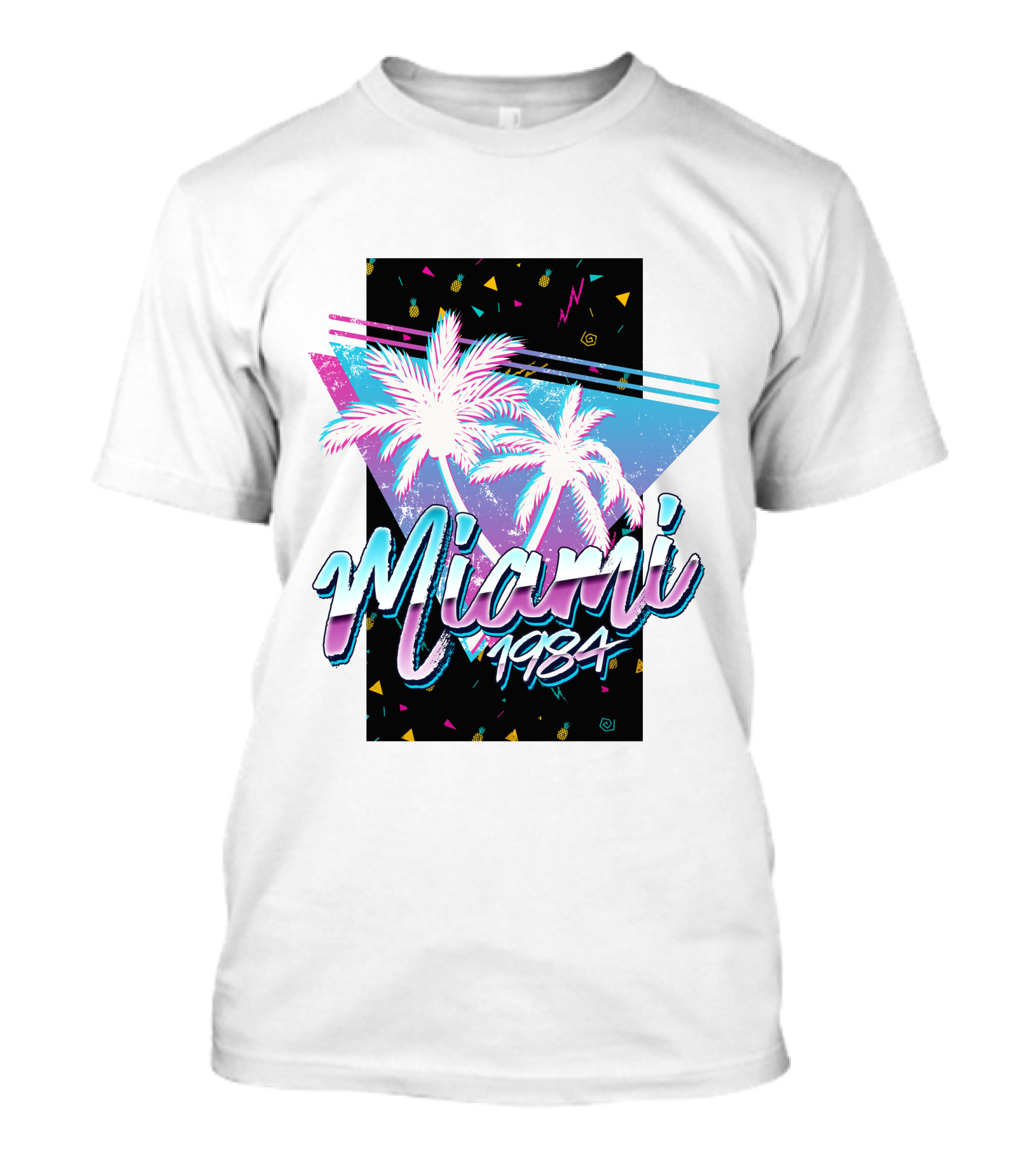 Miami 1984 Retro Palm Trees Neon Abstract T-Shirt