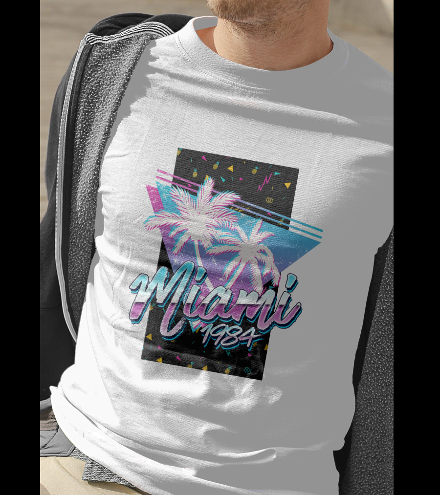 Miami 1984 Retro Palm Trees Neon Abstract T-Shirt
