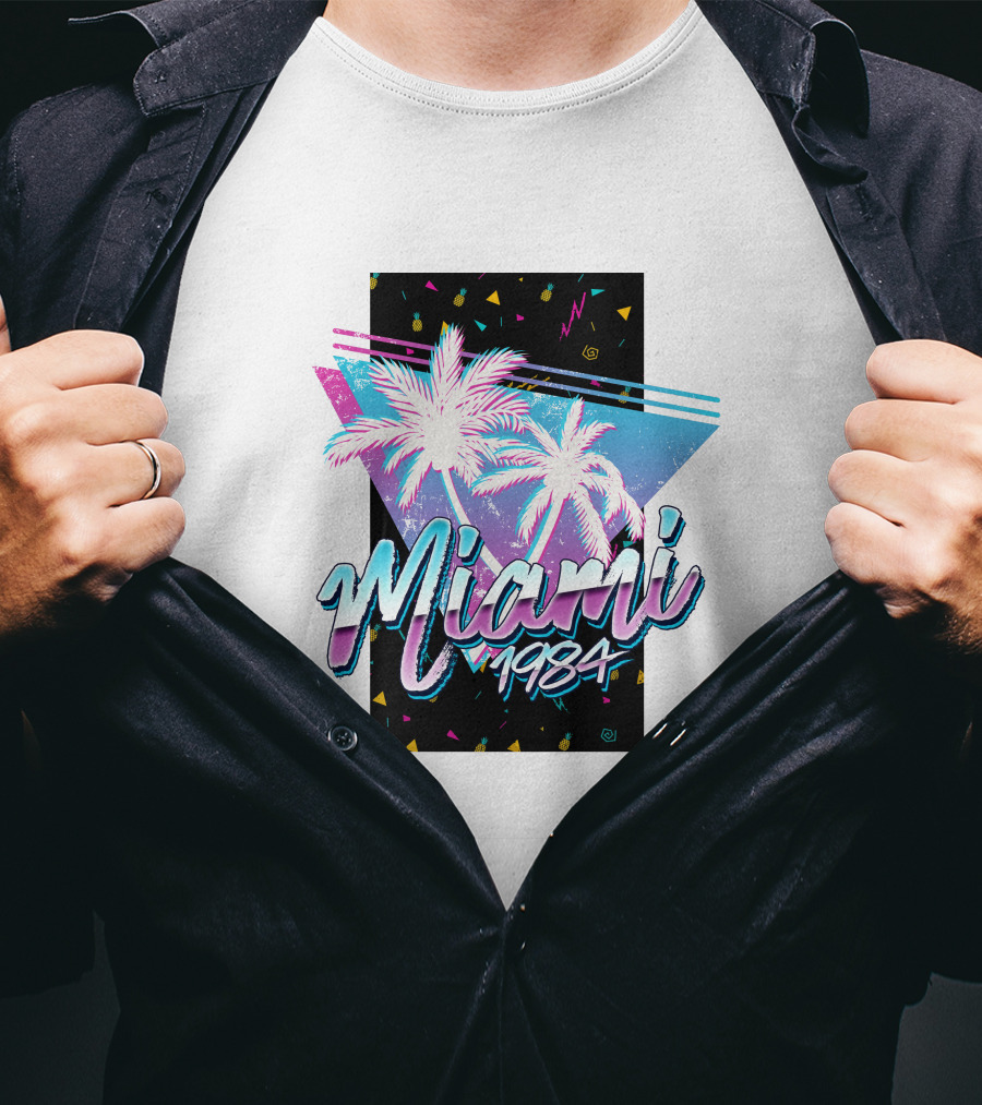 Miami 1984 Retro Palm Trees Neon Abstract T-Shirt