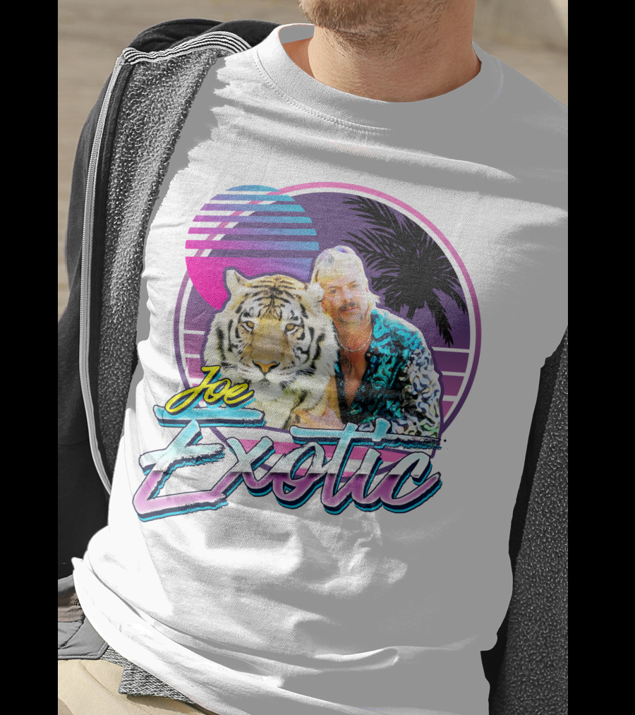 Joe Exotic Tiger King 80s Retro Style Palm Sun Tiger T-Shirt