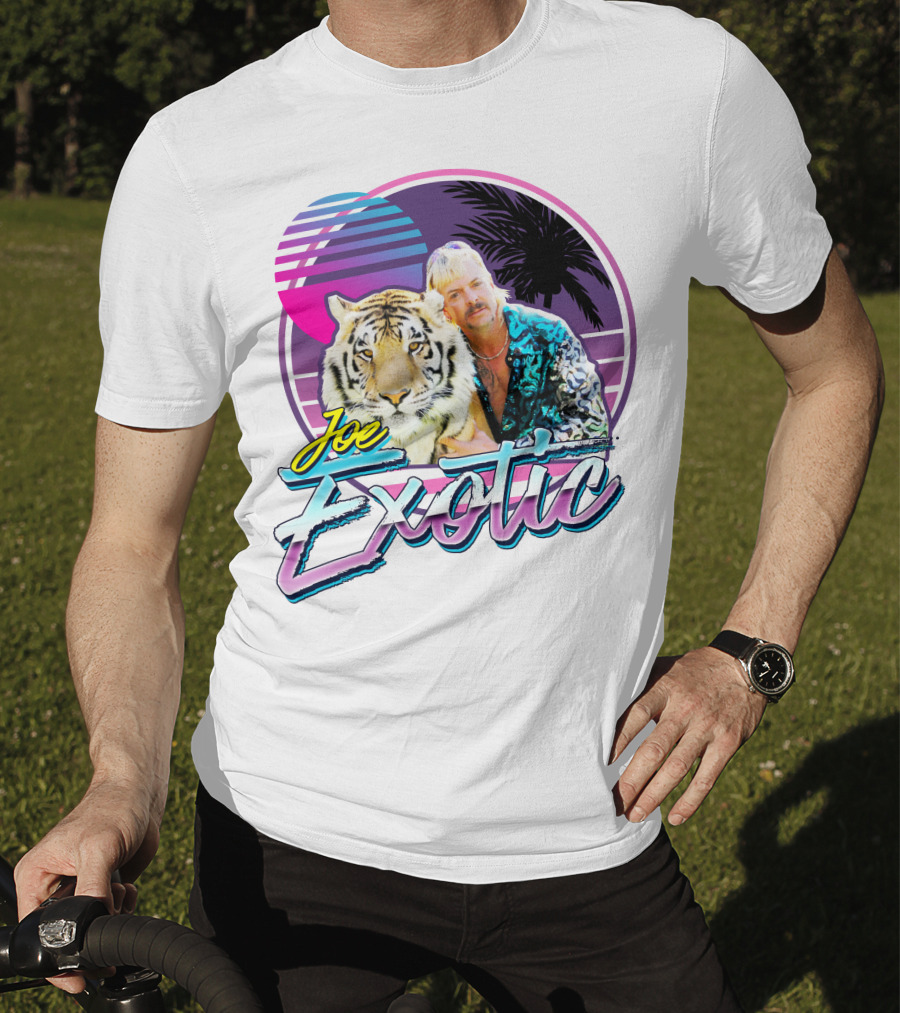 Joe Exotic Tiger King 80s Retro Style Palm Sun Tiger T-Shirt