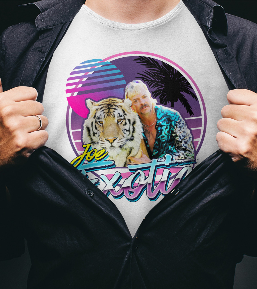 Joe Exotic Tiger King 80s Retro Style Palm Sun Tiger T-Shirt