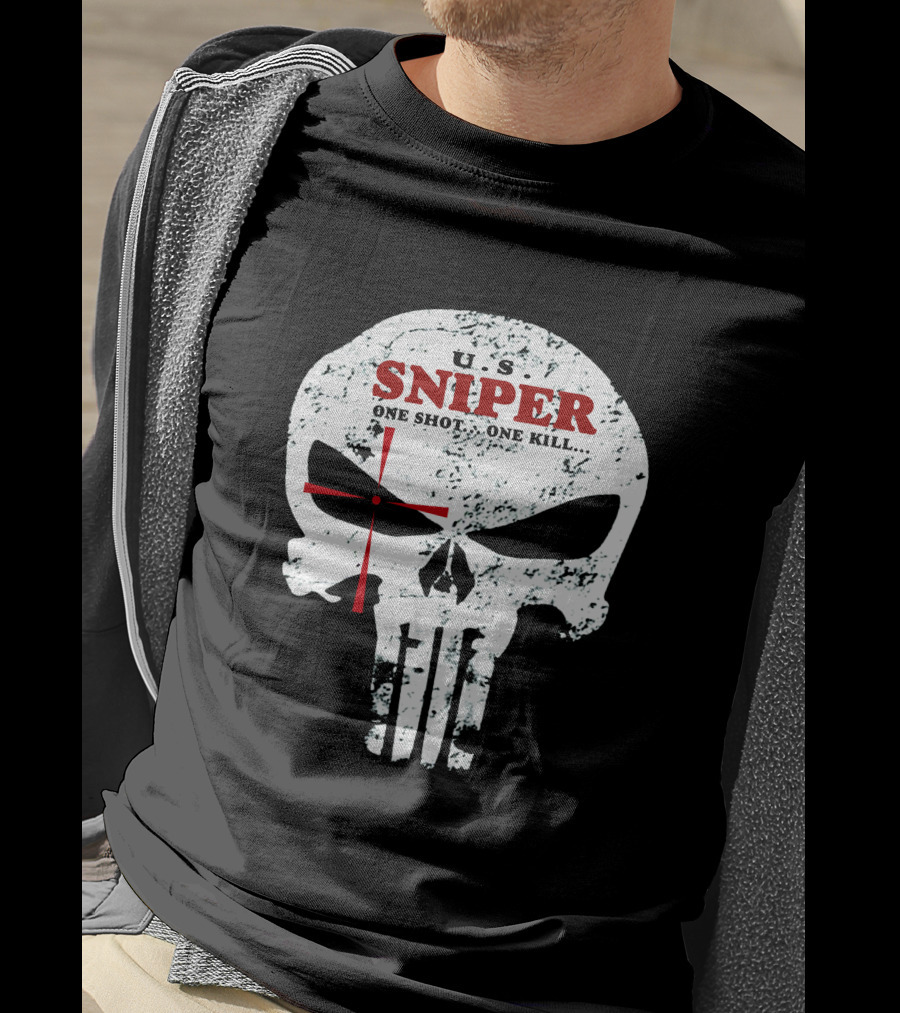 U.S. Sniper One Shot One Kill Skull T-Shirt