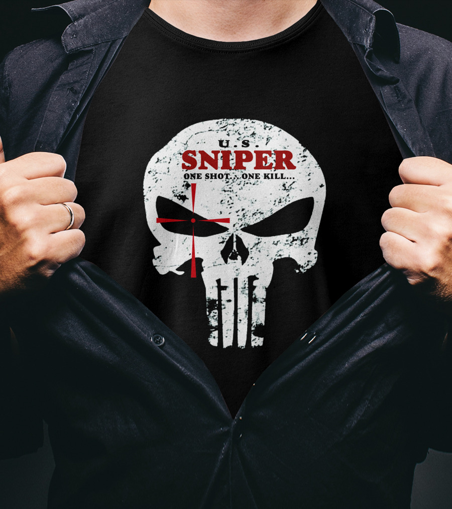 U.S. Sniper One Shot One Kill Skull T-Shirt