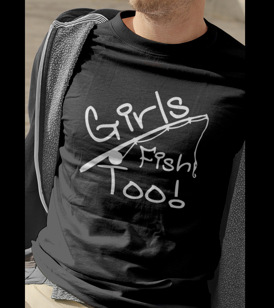 Girls Fish Too Bold White Graphic With Fishing Rod T-Shirt
