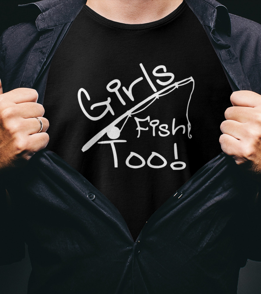 Girls Fish Too Bold White Graphic With Fishing Rod T-Shirt