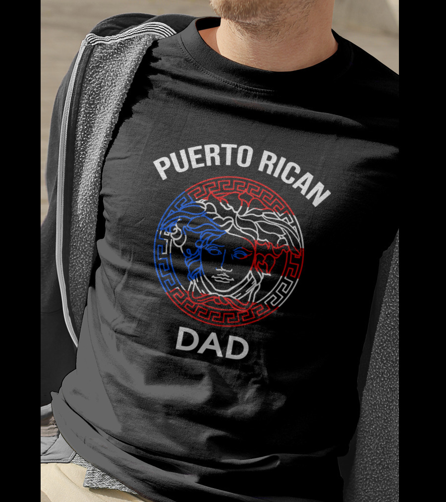 PUERTO RICAN DAD Medusa Head Red Blue Greek Key Circle T-Shirt
