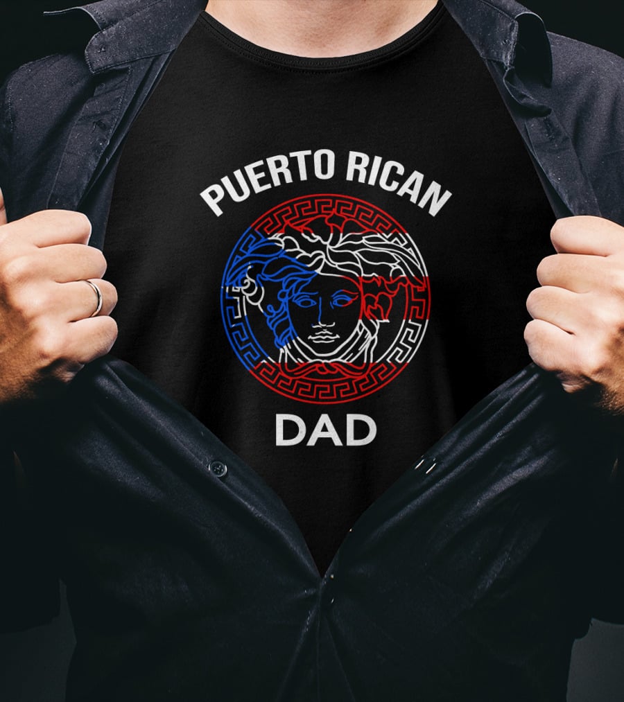 PUERTO RICAN DAD Medusa Head Red Blue Greek Key Circle T-Shirt