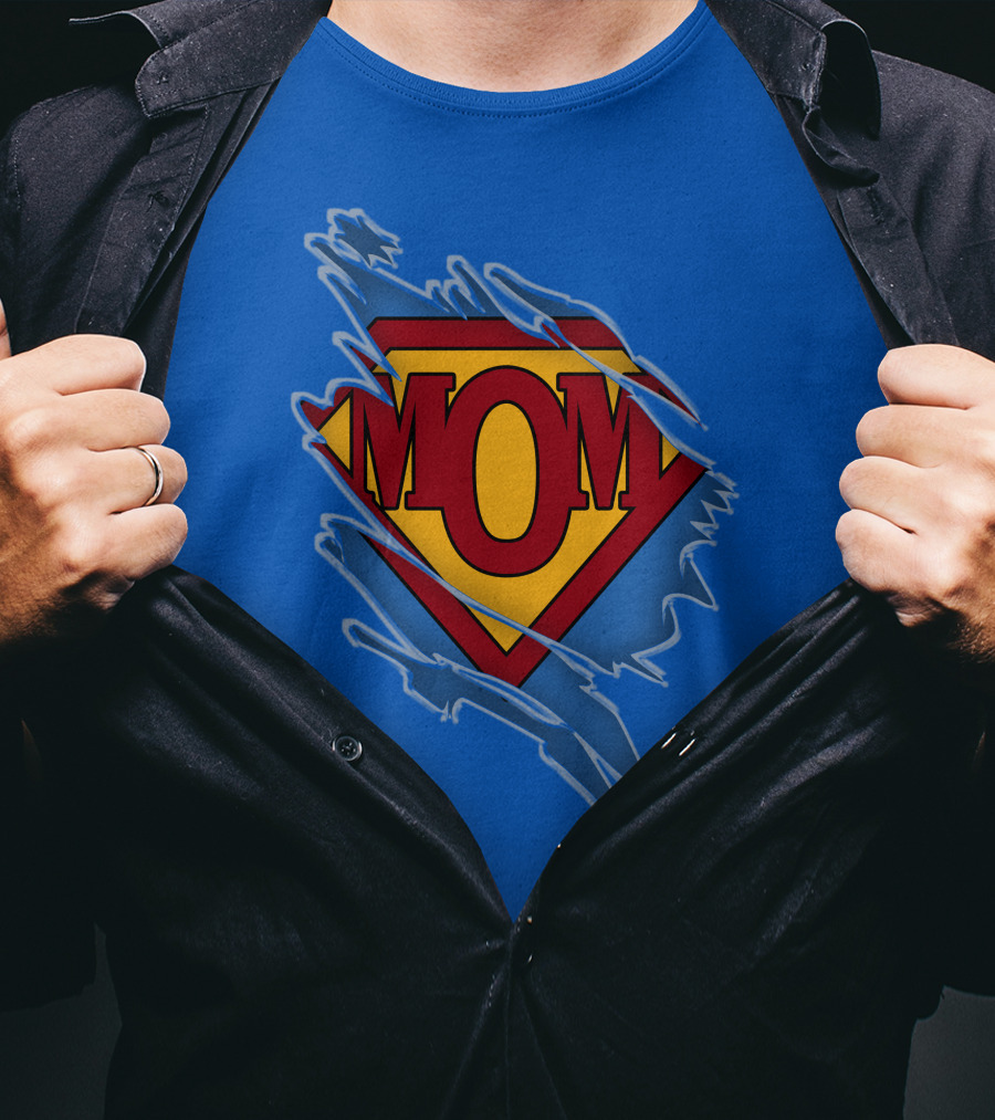 Iconic Super Mom Emblem In Classic Blue And Red T-Shirt