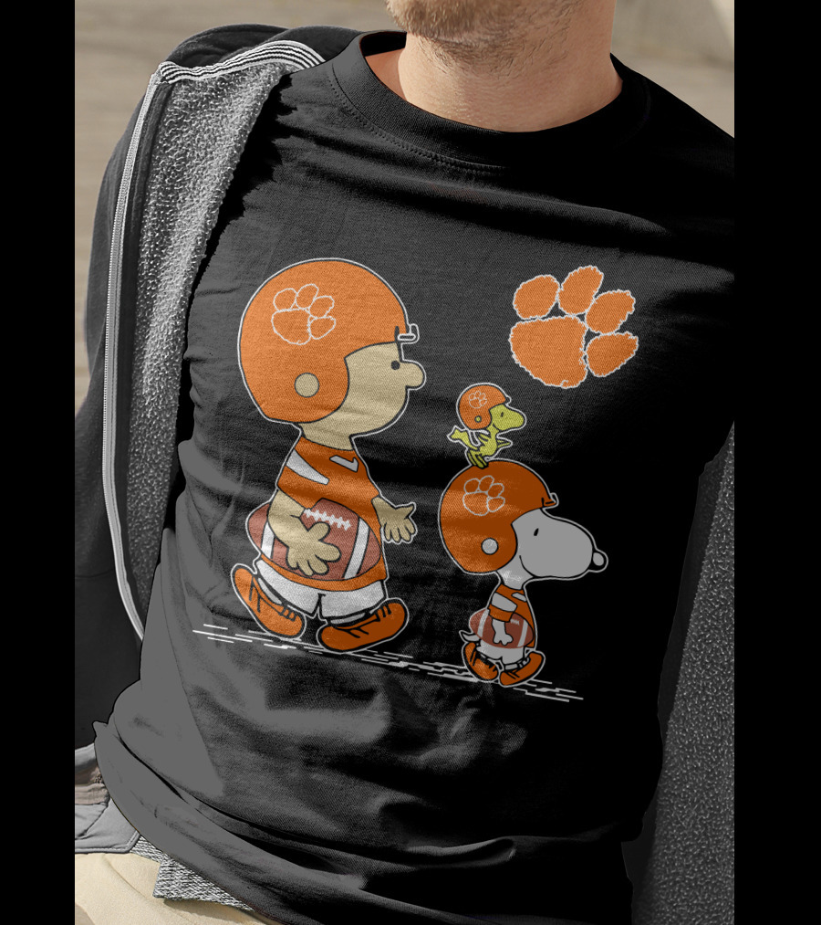 Clemson Tigers Football Cartoon Characters With Paw Prints T-Shirt