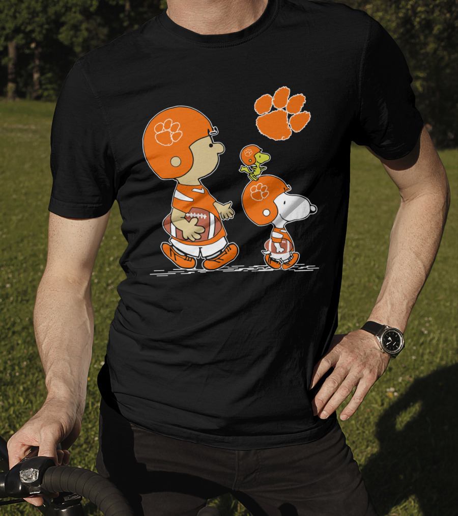 Clemson Tigers Football Cartoon Characters With Paw Prints T-Shirt
