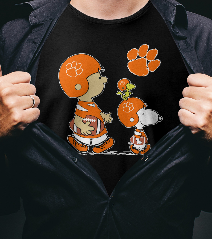Clemson Tigers Football Cartoon Characters With Paw Prints T-Shirt