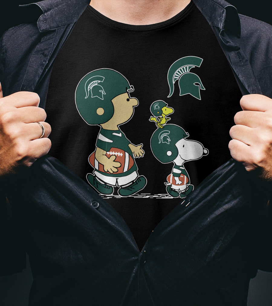 Michigan State Spartans Football Characters In Green Helmets T-Shirt