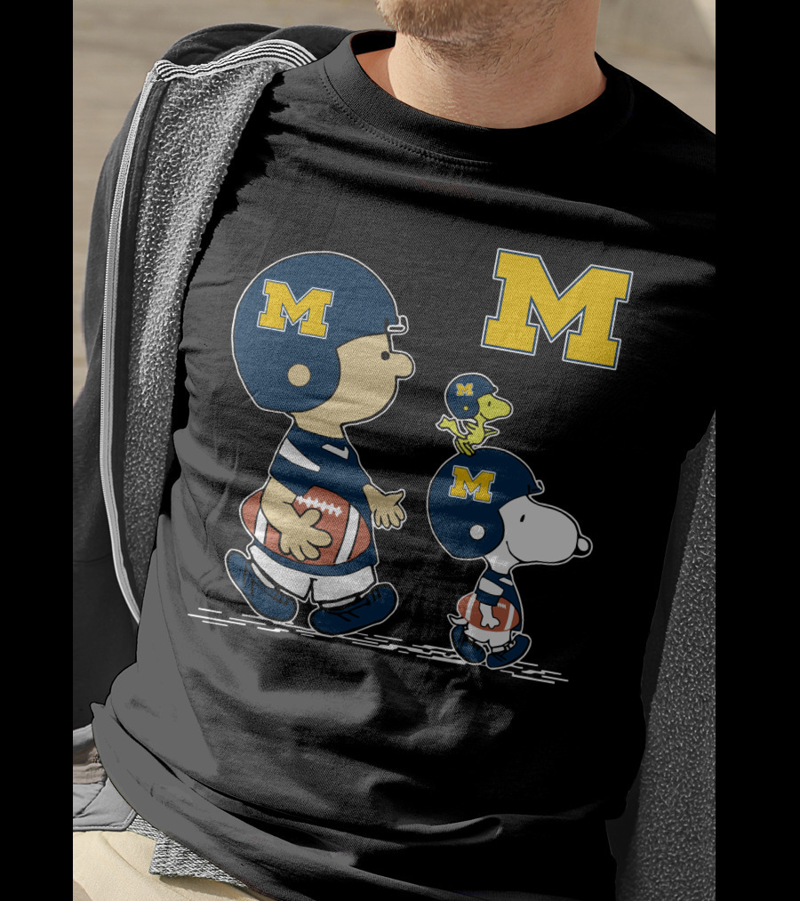 Michigan Wolverines Peanuts Football Characters Charlie Brown Snoopy Woodstock T-Shirt