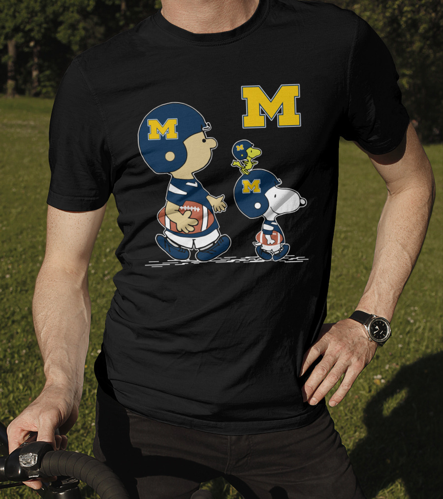 Michigan Wolverines Peanuts Football Characters Charlie Brown Snoopy Woodstock T-Shirt