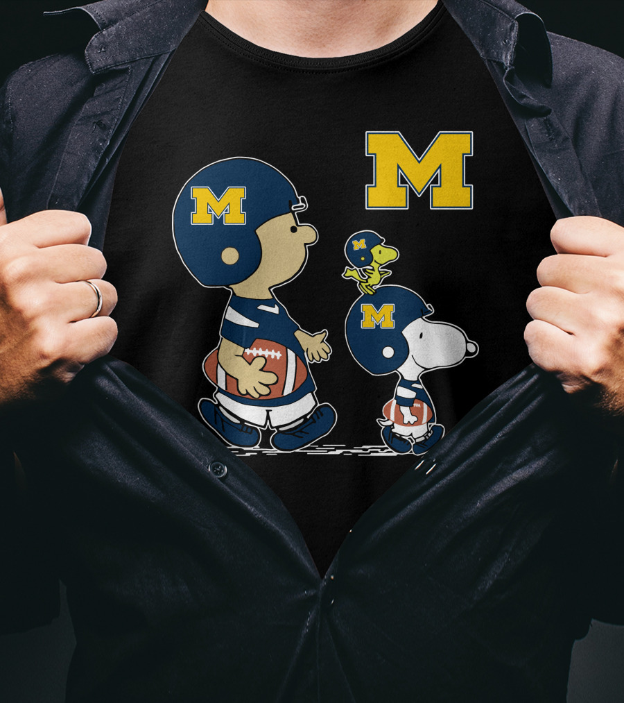 Michigan Wolverines Peanuts Football Characters Charlie Brown Snoopy Woodstock T-Shirt