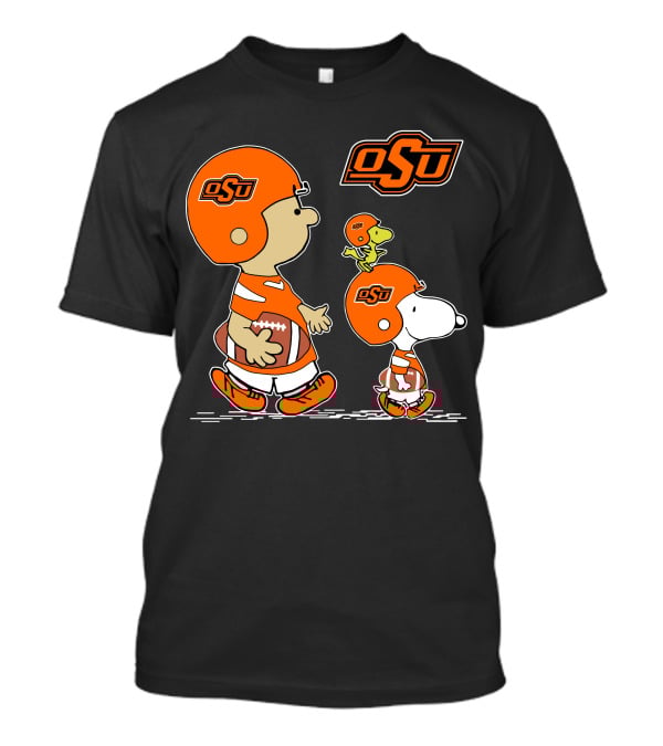 Osu Oklahoma State Cowboys Peanuts Football Collaboration With Snoopy And Woodstock T-Shirt