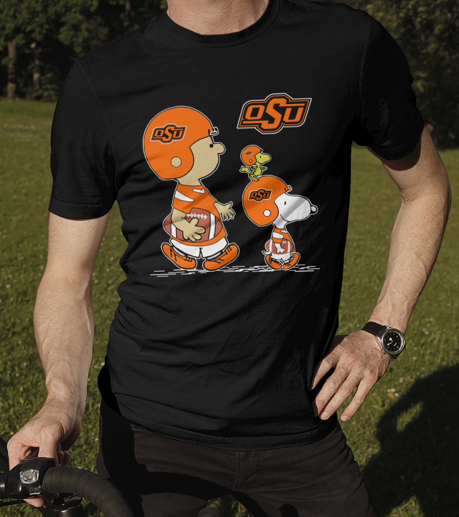 Osu Oklahoma State Cowboys Peanuts Football Collaboration With Snoopy And Woodstock T-Shirt