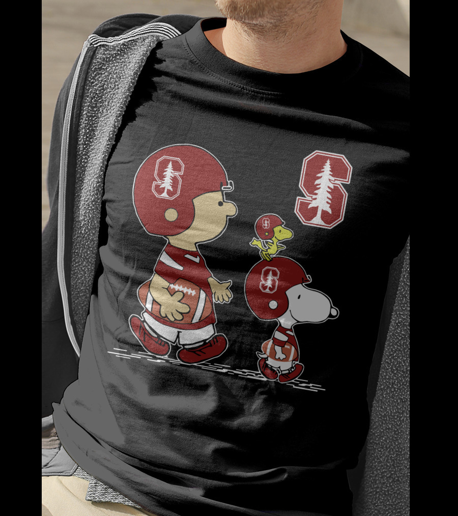 Stanford Cardinal Peanuts Football Characters With Tree T-Shirt