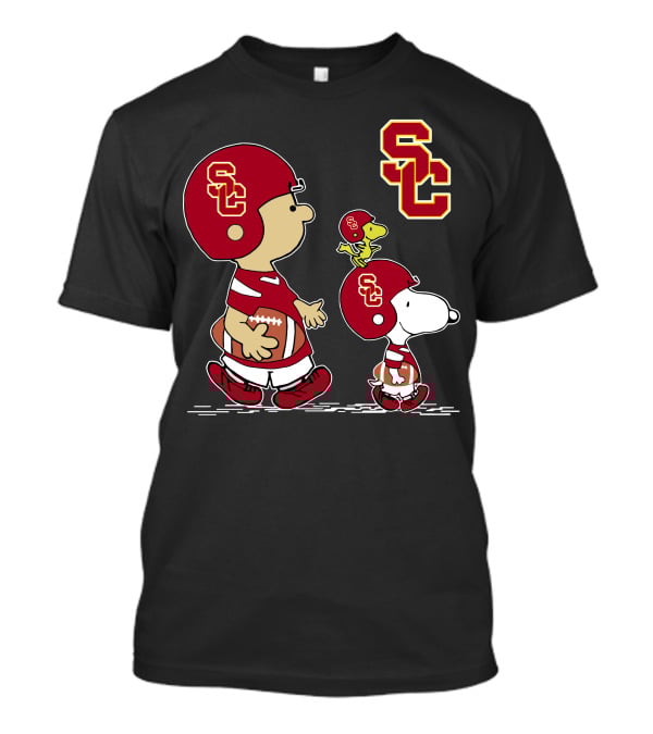 Usc Trojans Sc Football Peanuts Snoopy And Woodstock In Helmets T-Shirt