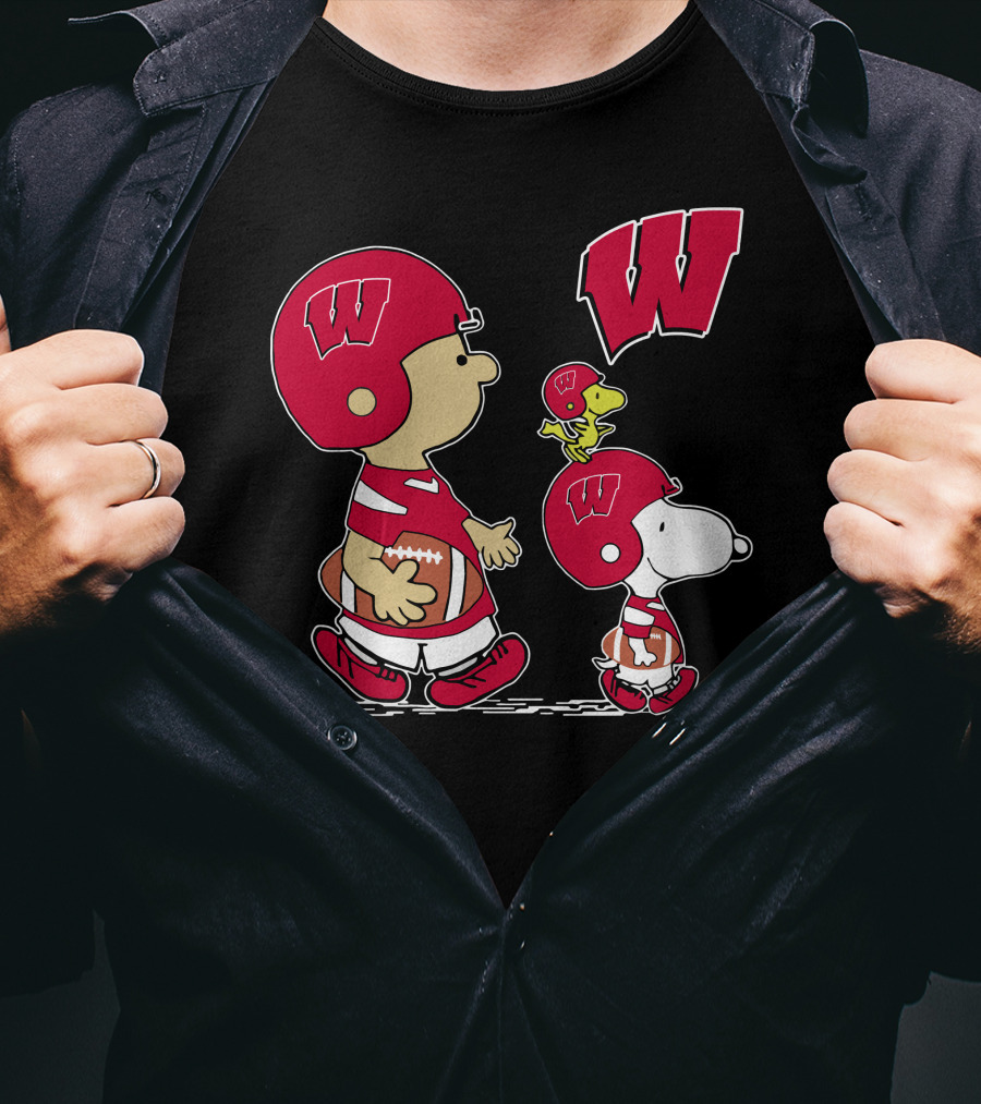 Wisconsin Badgers Peanuts Football Characters Walking With W T-Shirt