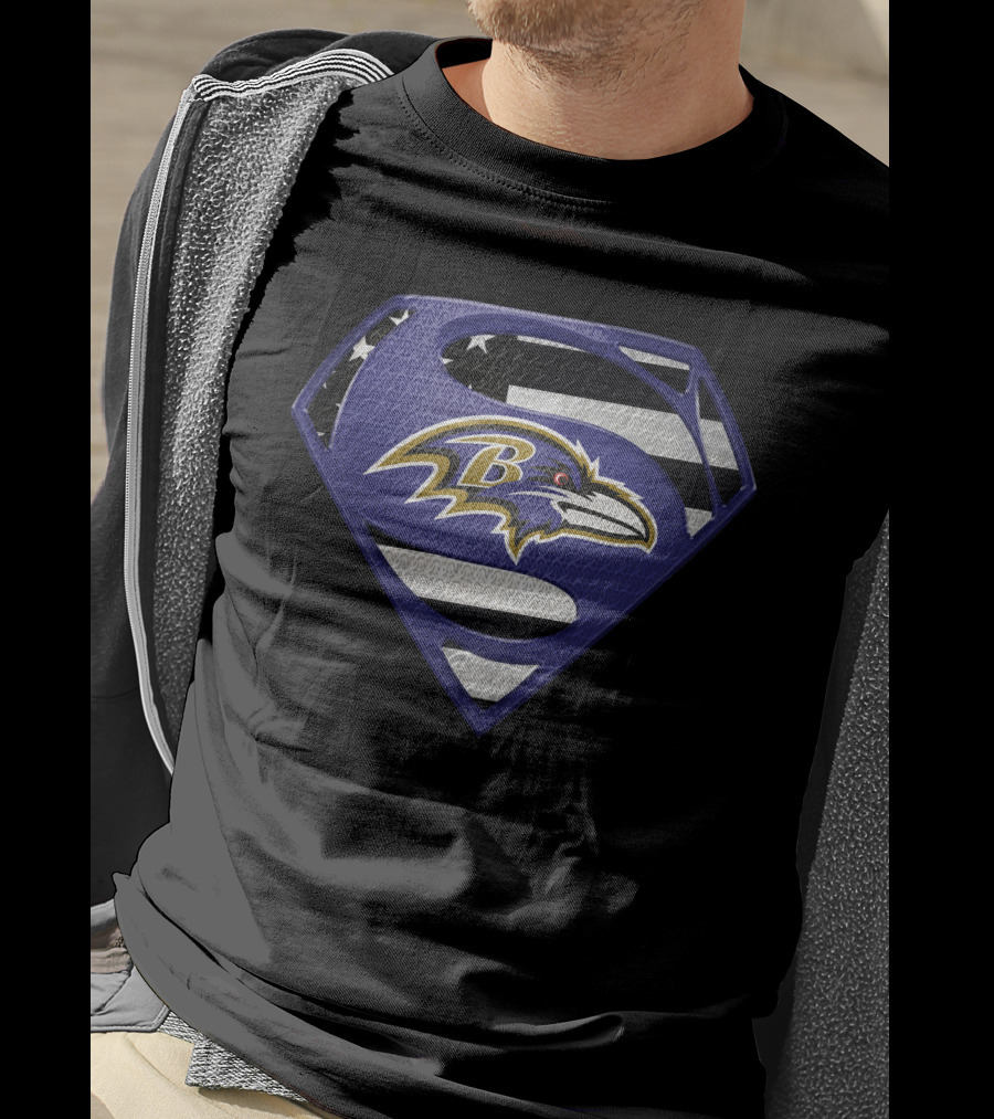 Baltimore Ravens Superman Shield American Flag Emblem T-Shirt