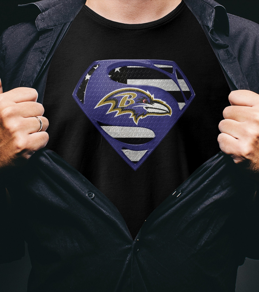 Baltimore Ravens Superman Shield American Flag Emblem T-Shirt
