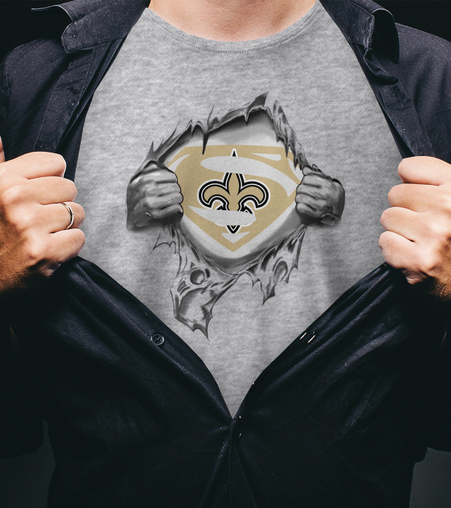 New Orleans Saints Superman Logo Shield Tearing T-Shirt