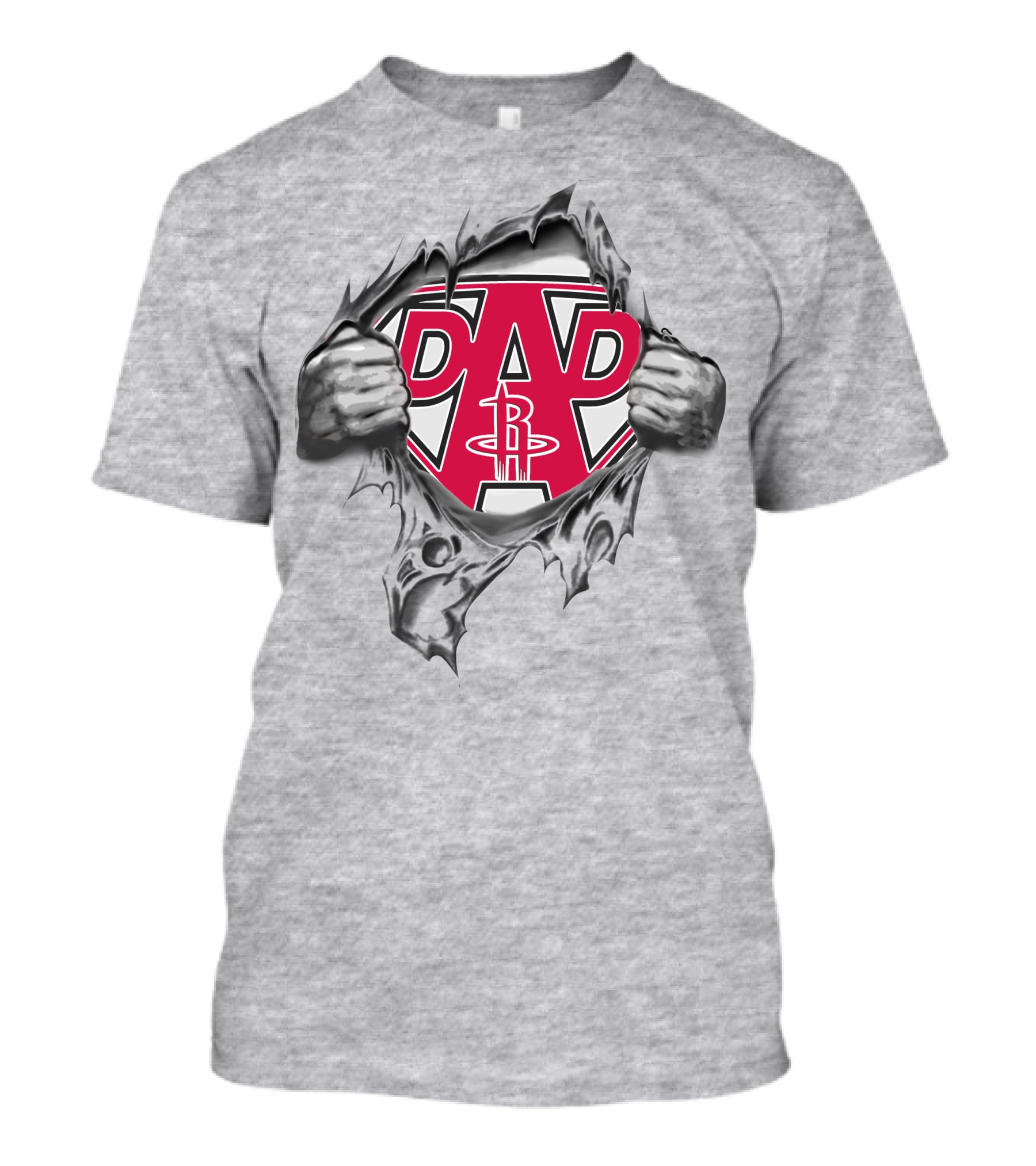 Houston Rockets Super Dad Shield Logo With Torn Effect T-Shirt