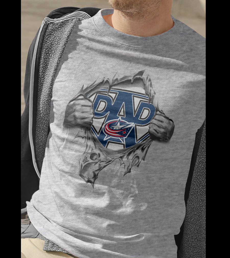 Columbus Blue Jackets Super Dad Emblem Torn Fabric T-Shirt