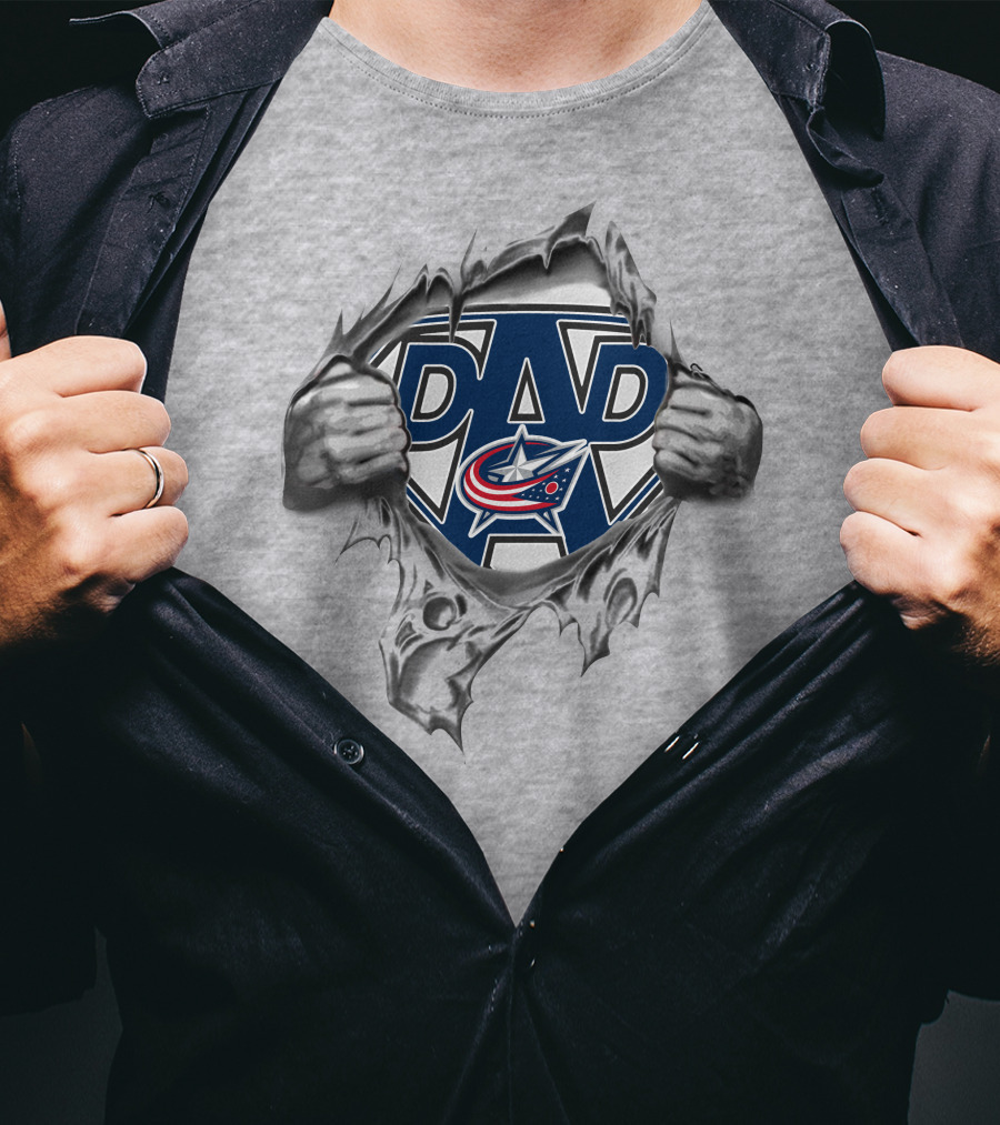Columbus Blue Jackets Super Dad Emblem Torn Fabric T-Shirt