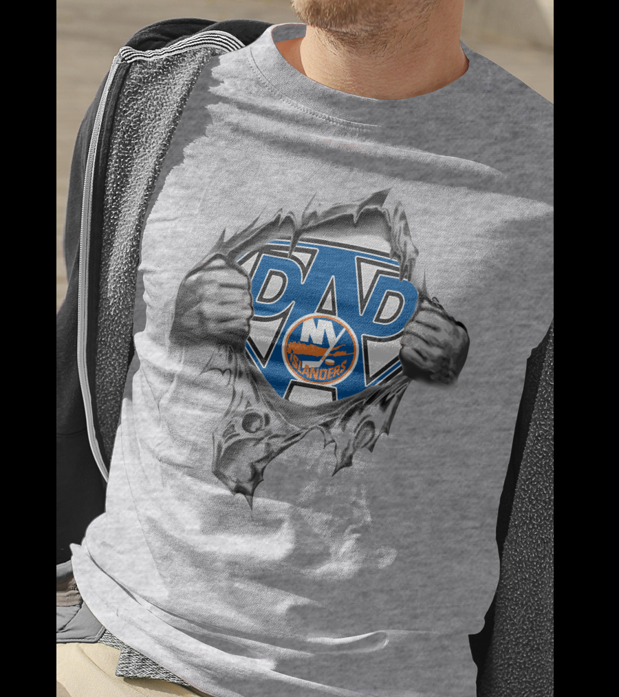 New York Islanders Super Dad Emblem Tear Hero T-Shirt