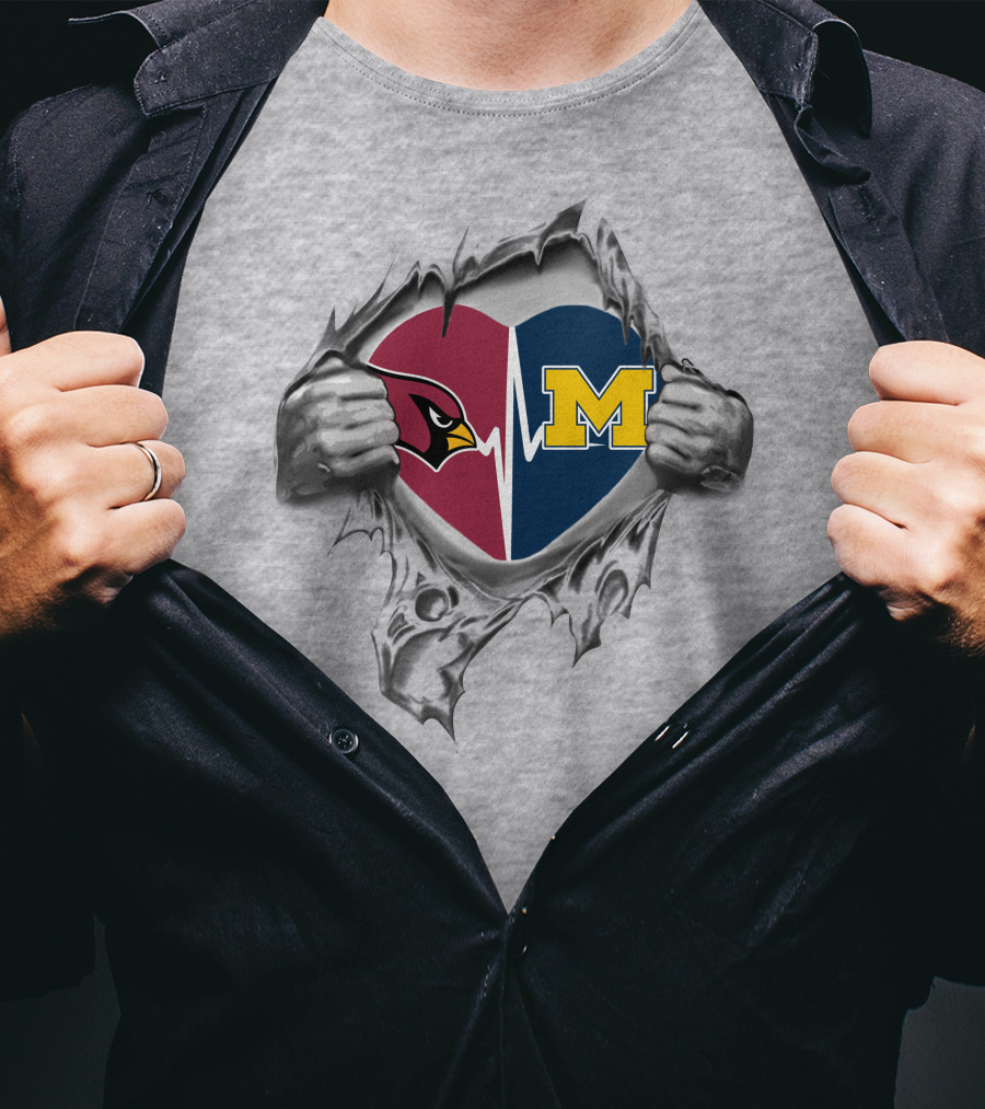 Michigan Wolverines Arizona Cardinals Heartbeat Fusion T-Shirt