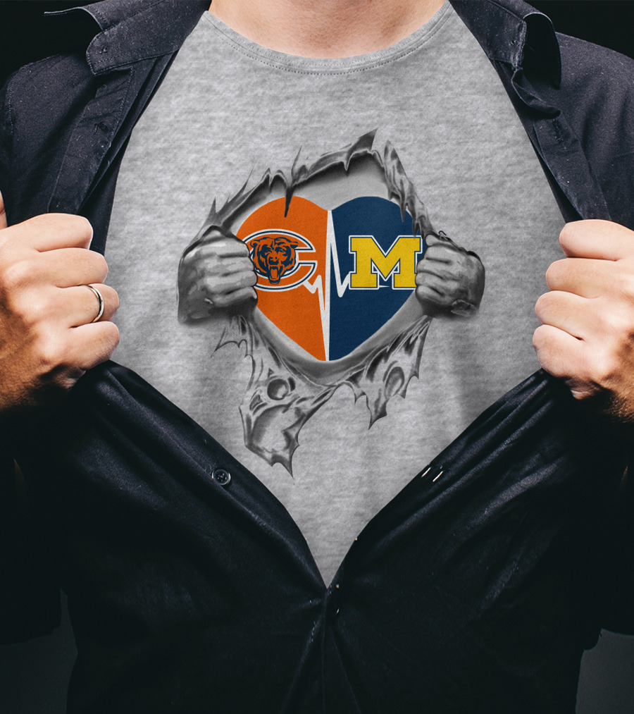 Michigan Wolverines Chicago Bears Heartbeat Fusion T-Shirt