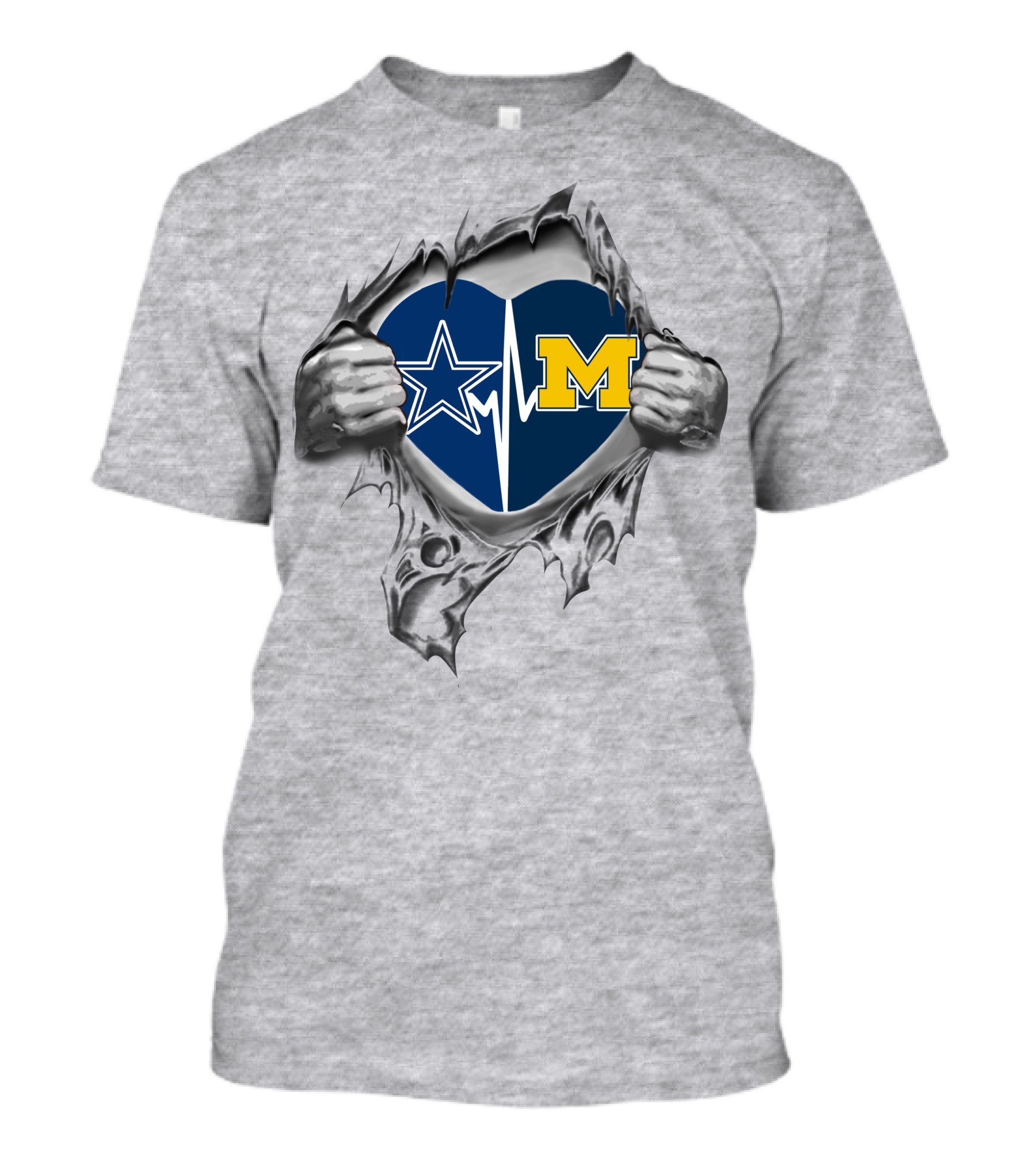 Michigan Wolverines Dallas Cowboys Heart Torn T-Shirt