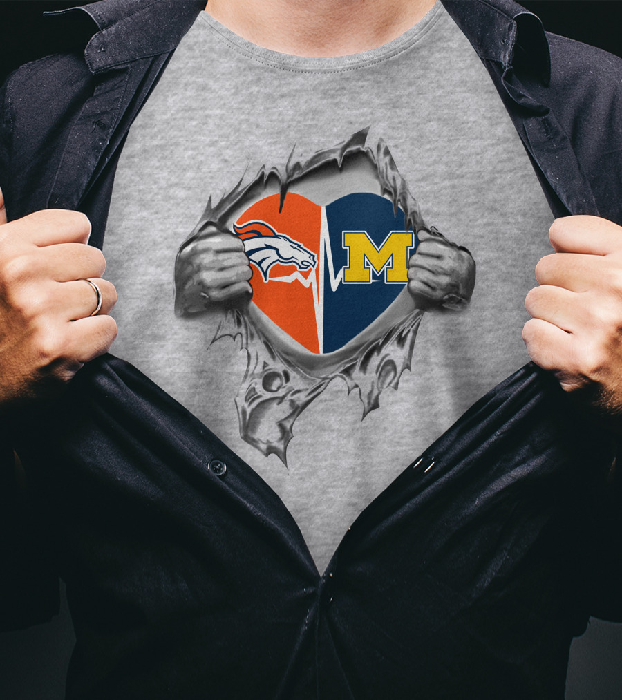 Michigan Wolverines Denver Broncos Heart T-Shirt